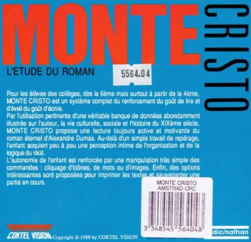 Monte Cristo (F) (128K) (2 faces) (1989) (CPM) box cover back